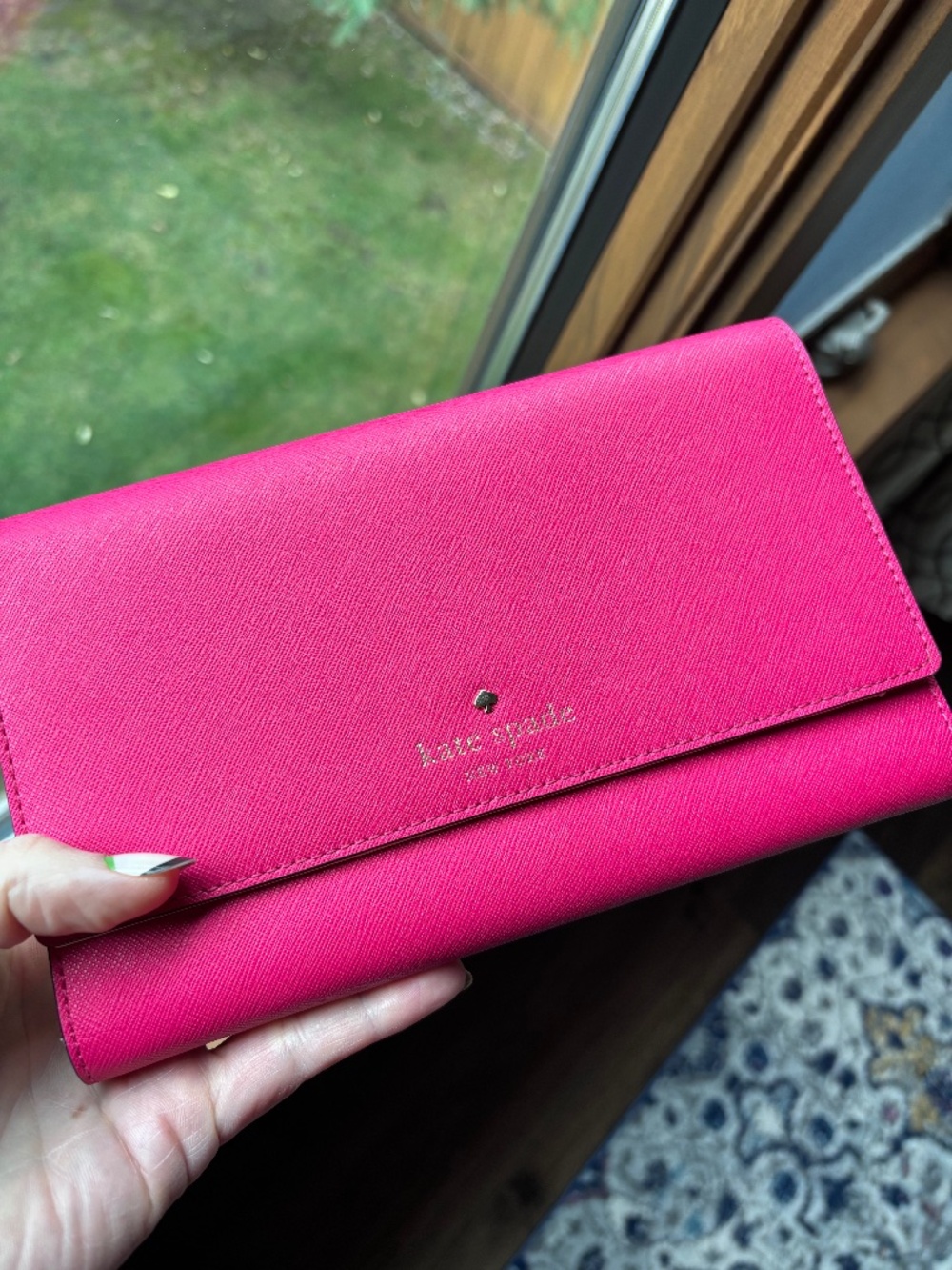 Kate Spade Oversized Fuschia Saffiano Leather Wallet